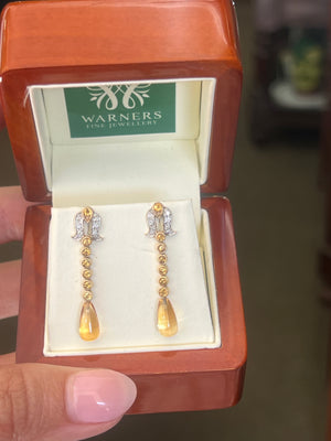 Citrine and Diamond Earrings in 9ct Yellow Gold