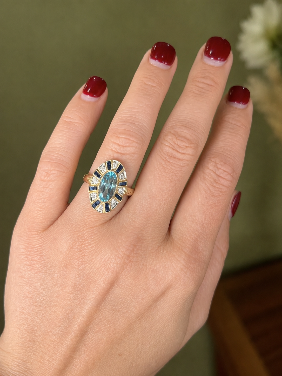 Topaz Sapphire and Diamond Ring in 9ct Yellow Gold