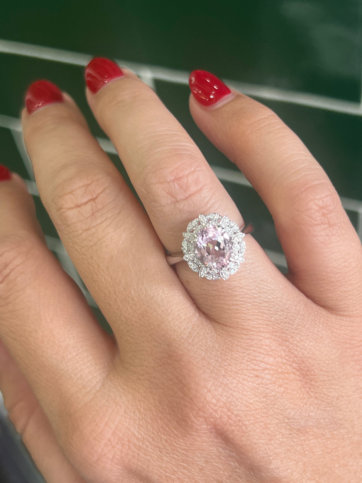 Morganite and Diamond Ring in 18ct White Gold
