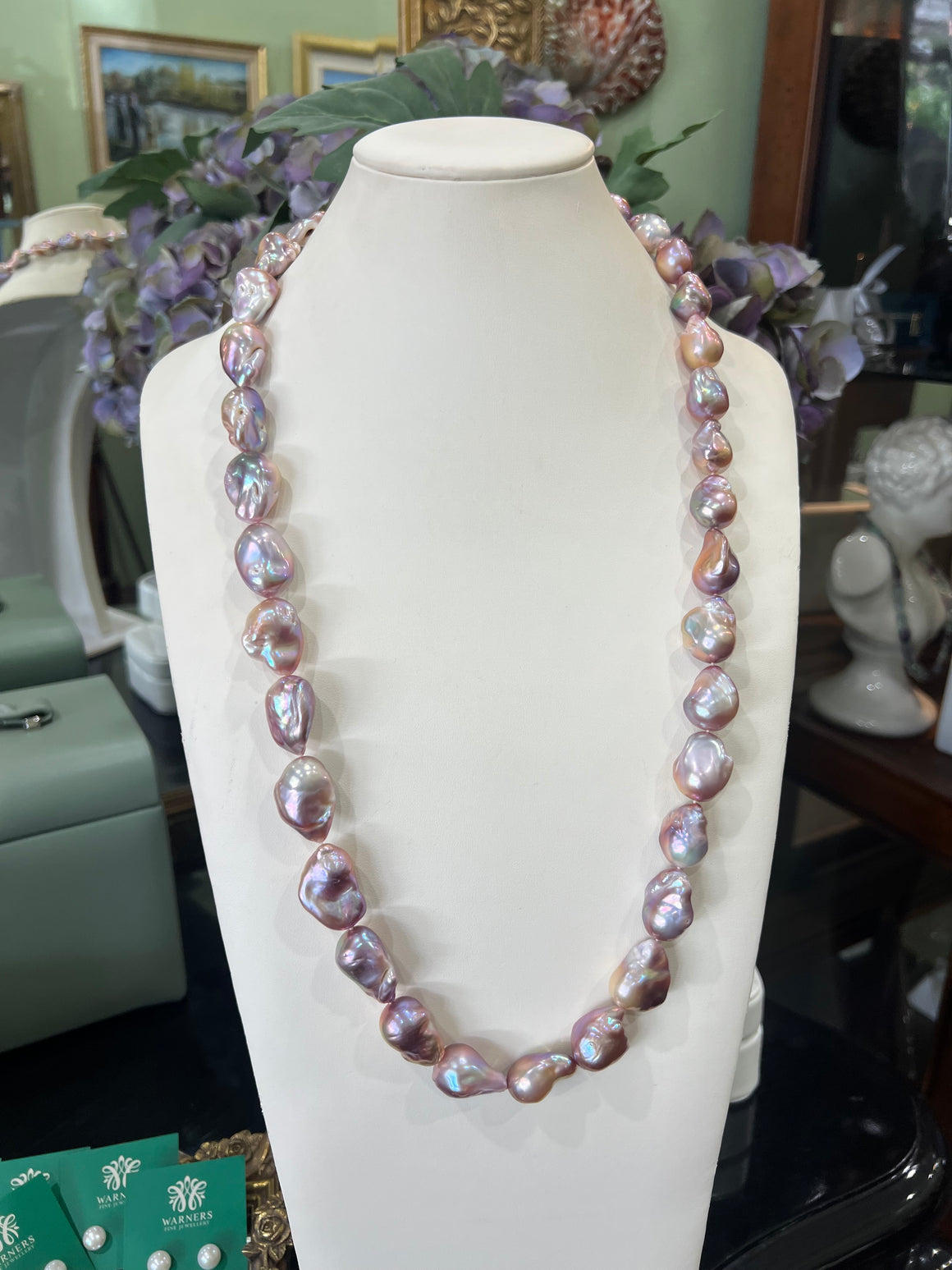 Baroque Pearl Necklace Violet and Champagne - LONG 65cm