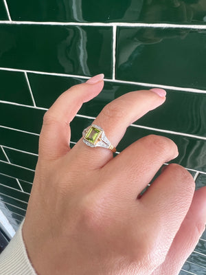 Peridot and Diamond Ring in 9ct Yellow Gold