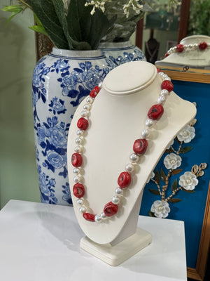 South Sea Pearl and Coral Necklace