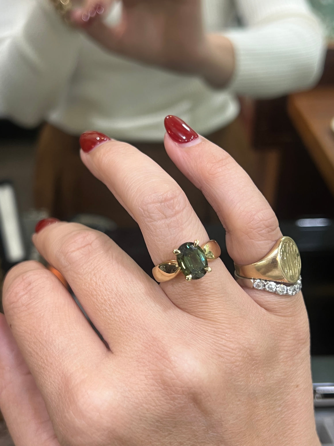 Australian Green Sapphire Ring in Yellow Gold