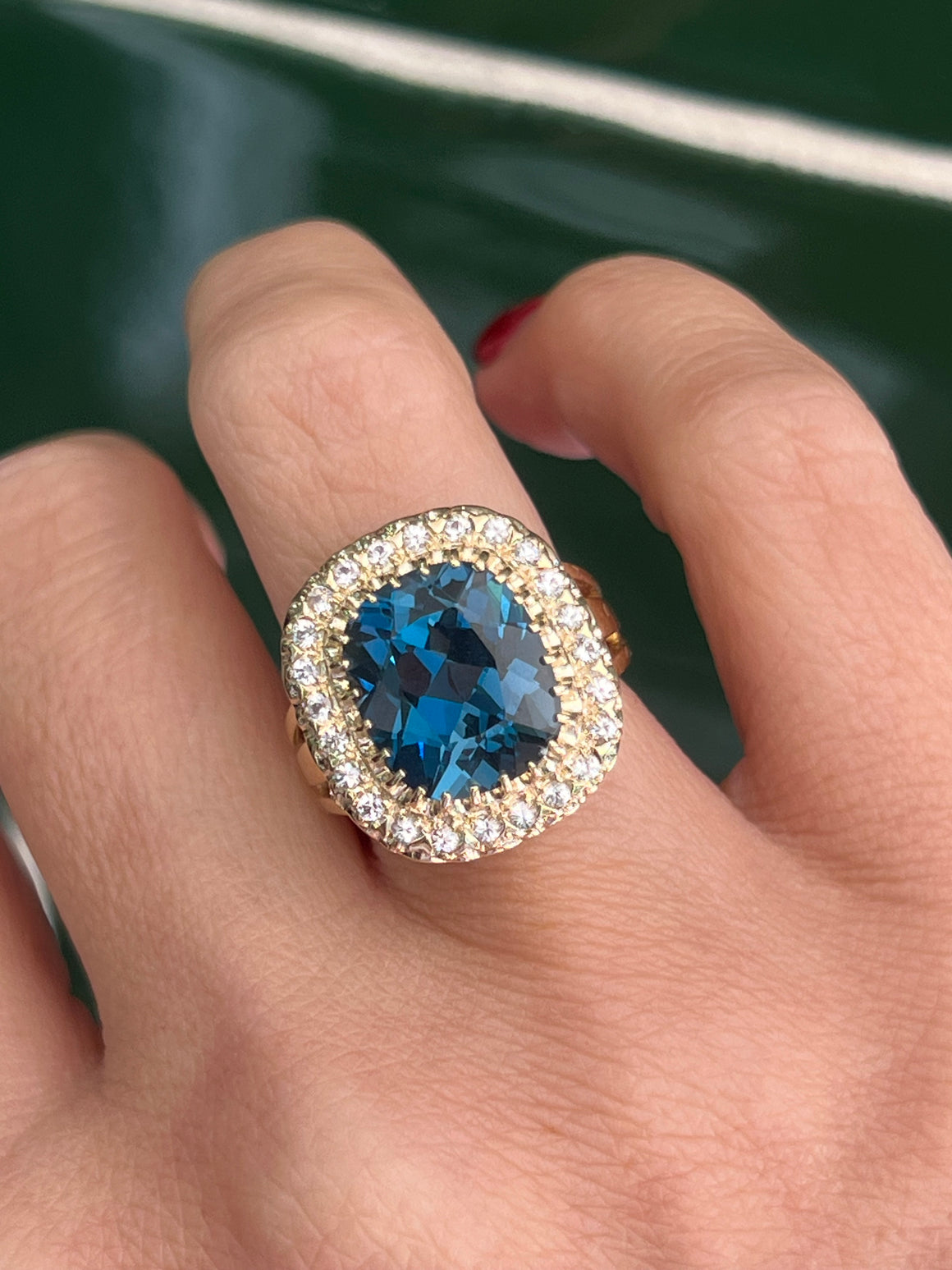 London Blue Topaz and White Sapphire Ring in Yellow Gold