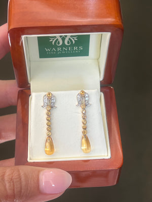 Citrine and Diamond Earrings in 9ct Yellow Gold