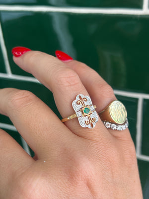 Emerald and Diamond in 9ct Yellow gold