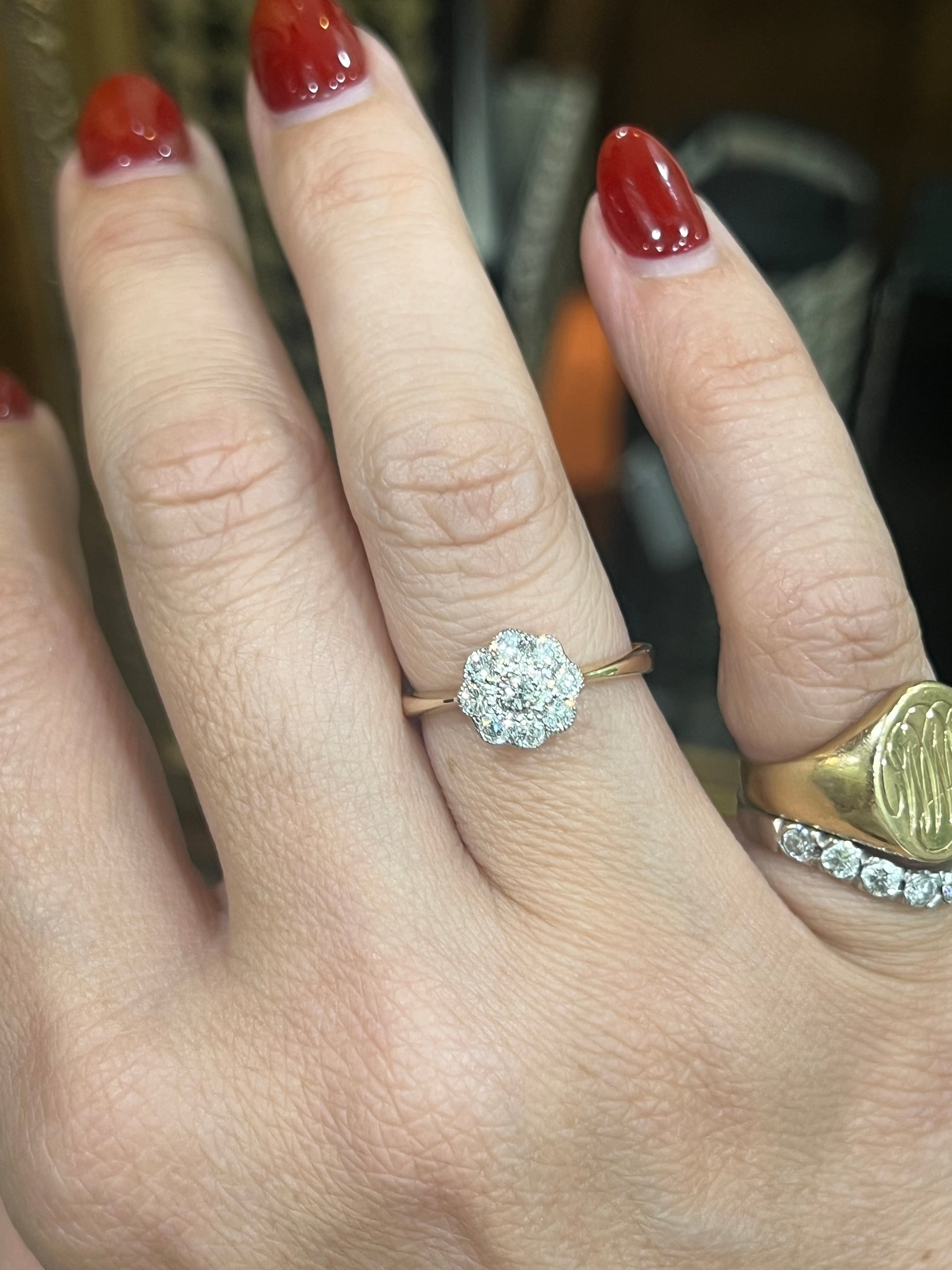 Petite Diamond Daisy Ring in 9ct Yellow Gold