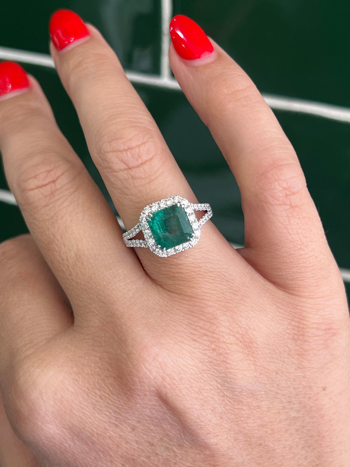 Zambian Emerald and Diamond Ring in 18ct White Gold