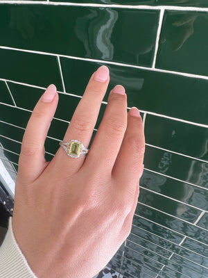 Peridot and Diamond Ring in 9ct Yellow Gold