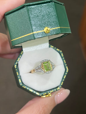 Peridot and Diamond Ring in 9ct Yellow Gold