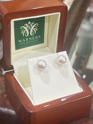 Round Pearl Studs - 8mm - Yellow Gold