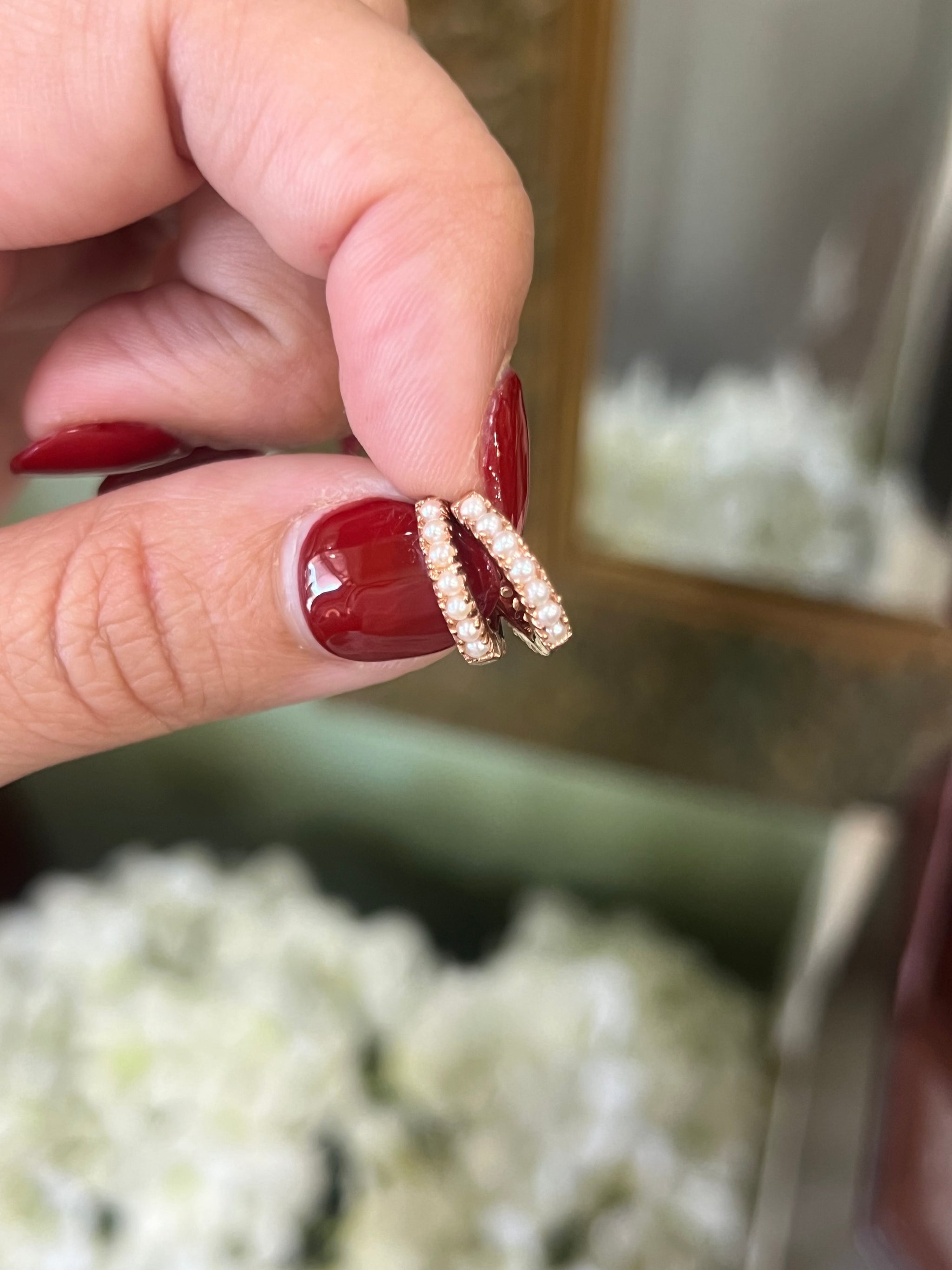 Seed Pearl Rose Gold Huggies