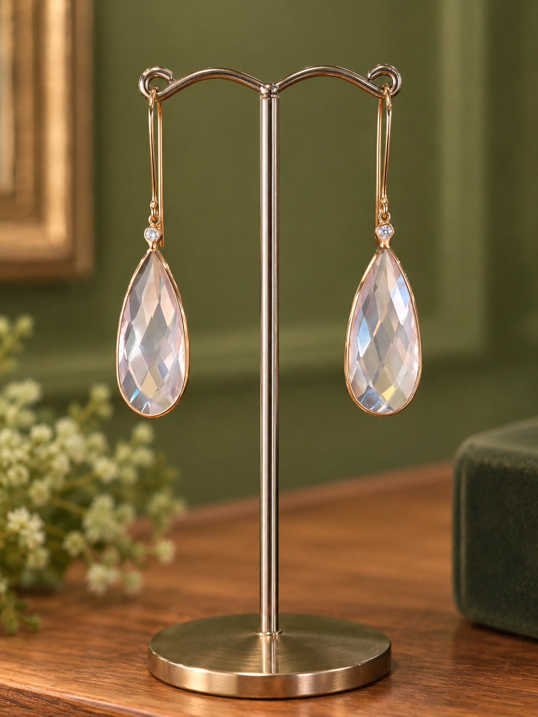 Rose Quartz and Diamond earrings in 9ct rose gold