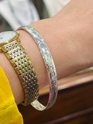 Solid Engraved Sterling Silver Bangle - 7mm
