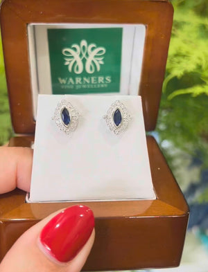 Australian Sapphire and Diamond Studs in 18ct White Gold