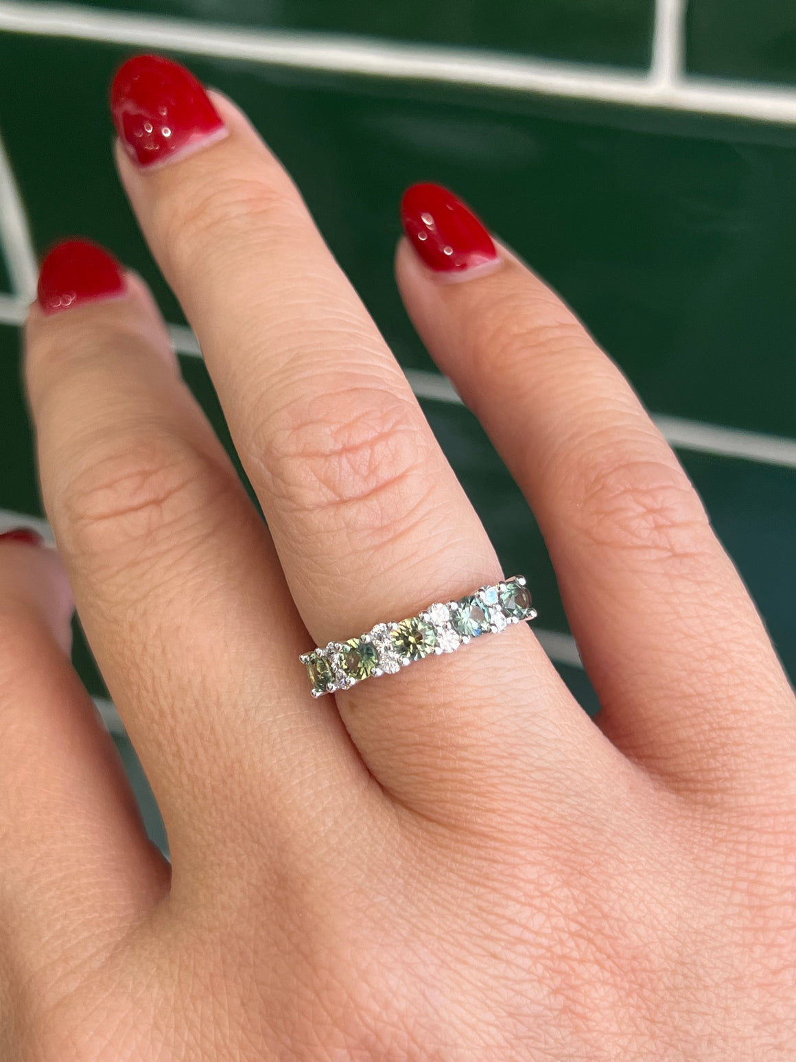 Australian Sapphire and Diamond Band in 18ct White Gold