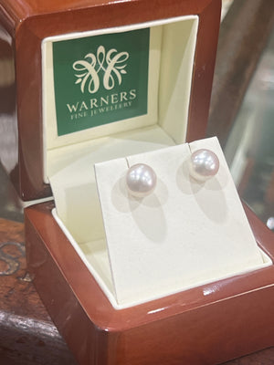 Round Pearl Studs - 8mm - Yellow Gold