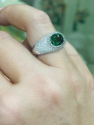 Green Tourmaline and Diamond Bombé Ring in 18ct White Gold