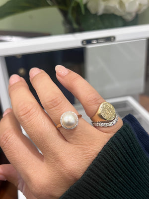 Mabe Pearl and Diamond Ring in 9ct Yellow Gold