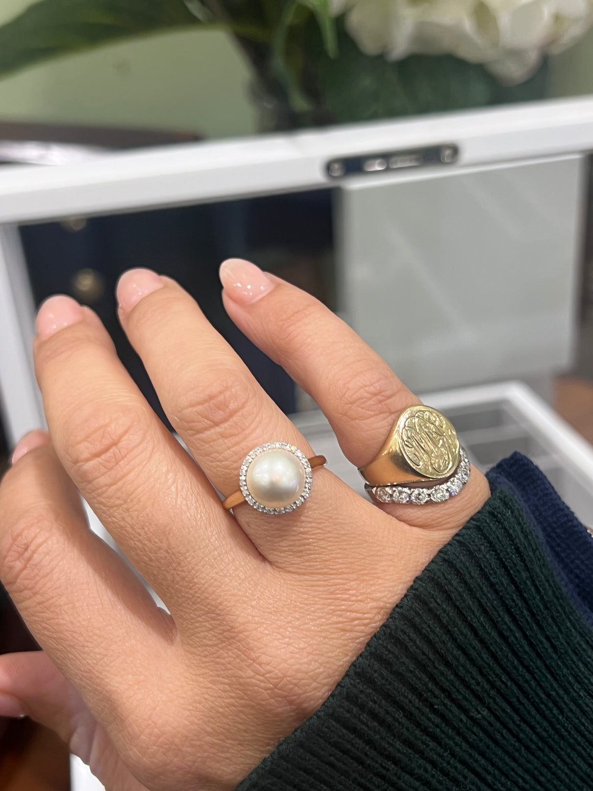 Mabe Pearl and Diamond Ring in 9ct Yellow Gold
