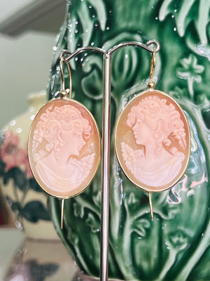 Large Cameo Earrings in Yellow