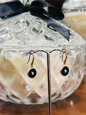 Onyx (round) and Diamond Earrings in 9ct yellow gold