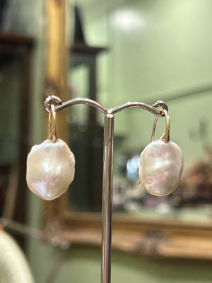 Baroque Pearl Swan Hook Earrings in 9ct Gold