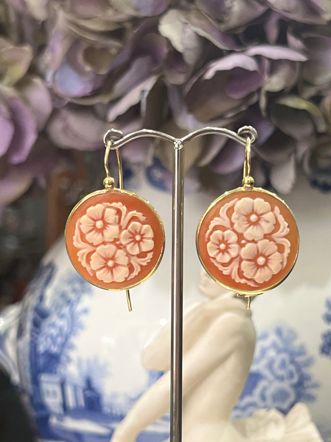 Medium Floral Cameo Earrings in Yellow