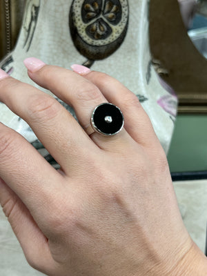 Onyx and Diamond Ring in Sterling Silver