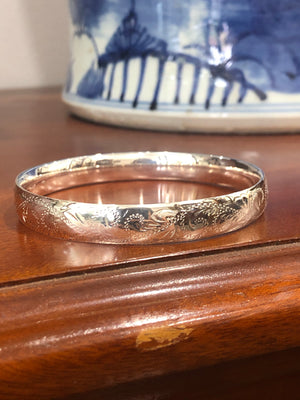 Solid Engraved Sterling Silver Bangle - 10mm