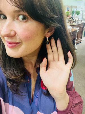 Onyx (round) and Diamond Earrings in 9ct yellow gold
