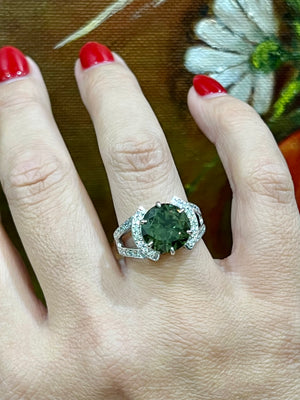 Green Parti Sapphire and Diamond Ring in 18ct White Gold