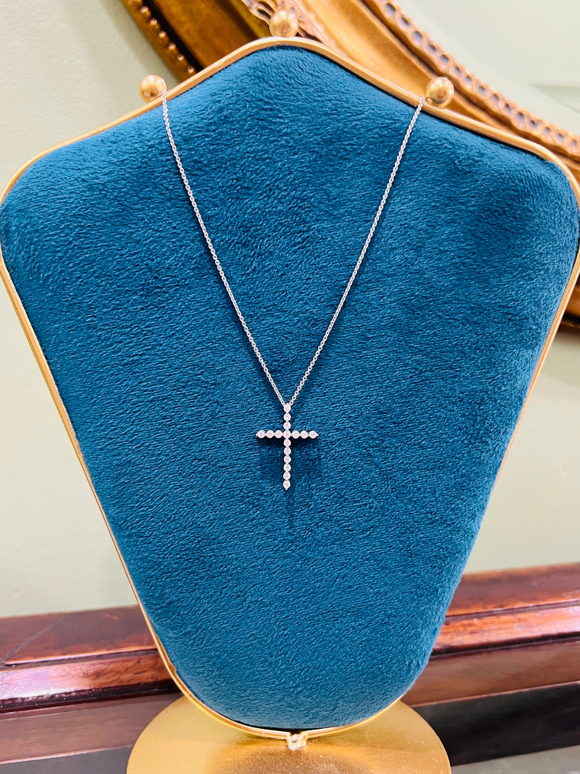 Diamond Cross Necklace in 9ct White Gold - Large