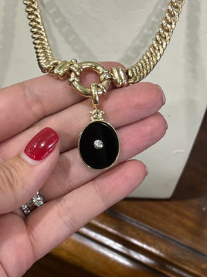 Onyx and Diamond Enhancer in 9ct Yellow Gold