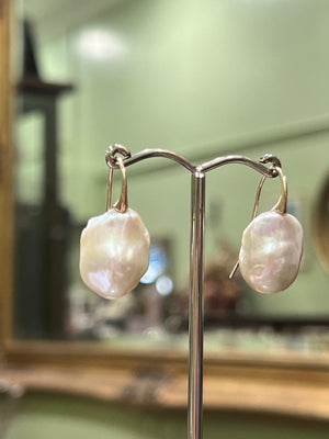 Baroque Pearl Swan Hook Earrings in 9ct Gold