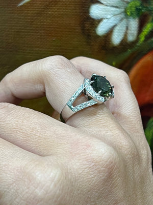 Green Parti Sapphire and Diamond Ring in 18ct White Gold