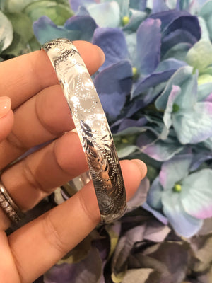 Solid Engraved Sterling Silver Bangle - 10mm
