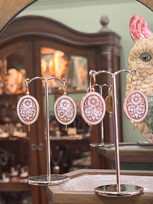 Small Floral Cameo Earrings in Yellow